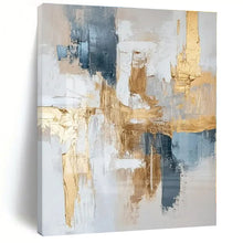 Load image into Gallery viewer, Blue, Gold &amp; White Abstract Canvas Painting, Perfect for Contemporary Living Room &amp; High - End Office LargeART1269
