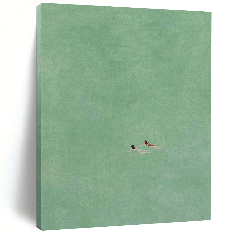“Sync Swim” ，Monochromatic green with two small figures swimming. DTP305