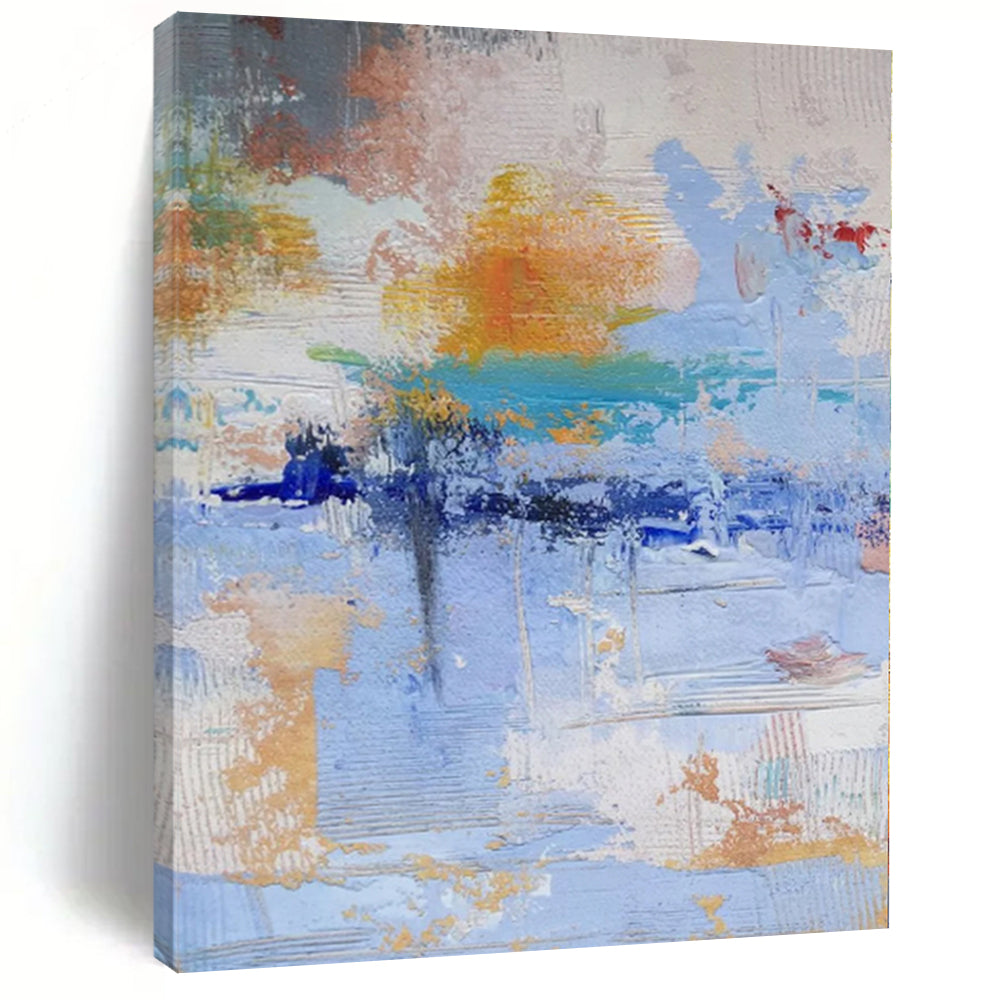 Large - Scale Hand - painted Blue - Toned Abstract Mosaic Acrylic Art for Coastal - Inspired Living Rooms LargeART0224