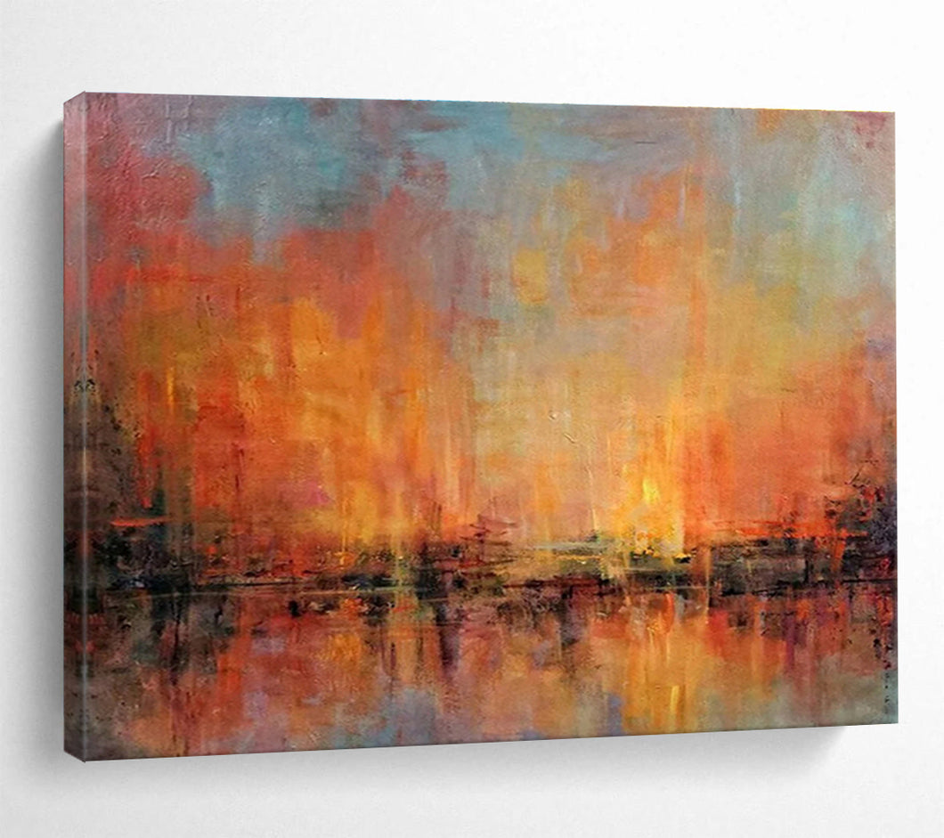 Warm - Toned Abstract Sunset Painting On Canvas DKH386