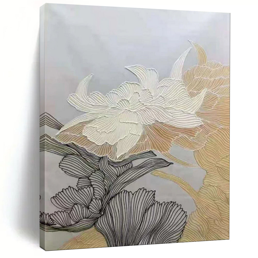 Black, White & Gold Line - Drawn Flower Art, Suited for Elegant Dining Room & Minimalist Bedroom LargeART1958