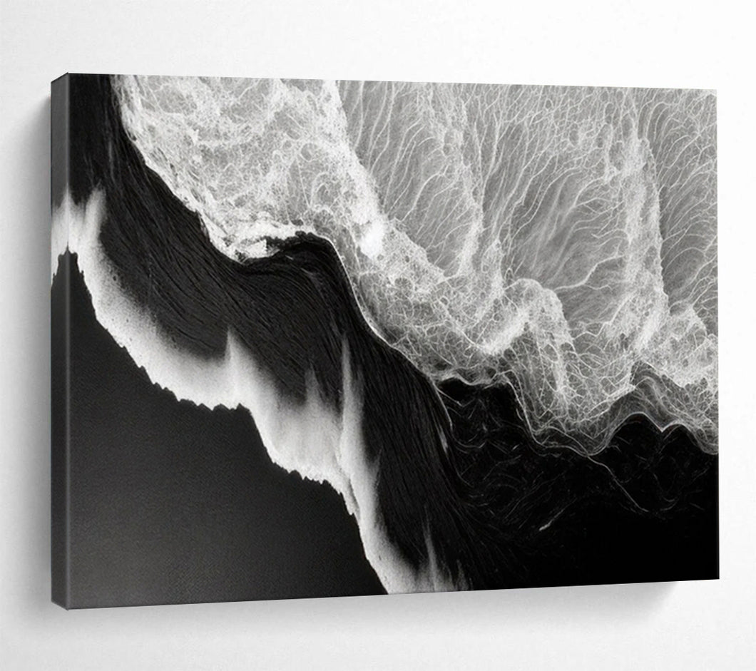 Black and White Ocean Wave Aerial Abstract acrylic painting DLZ075