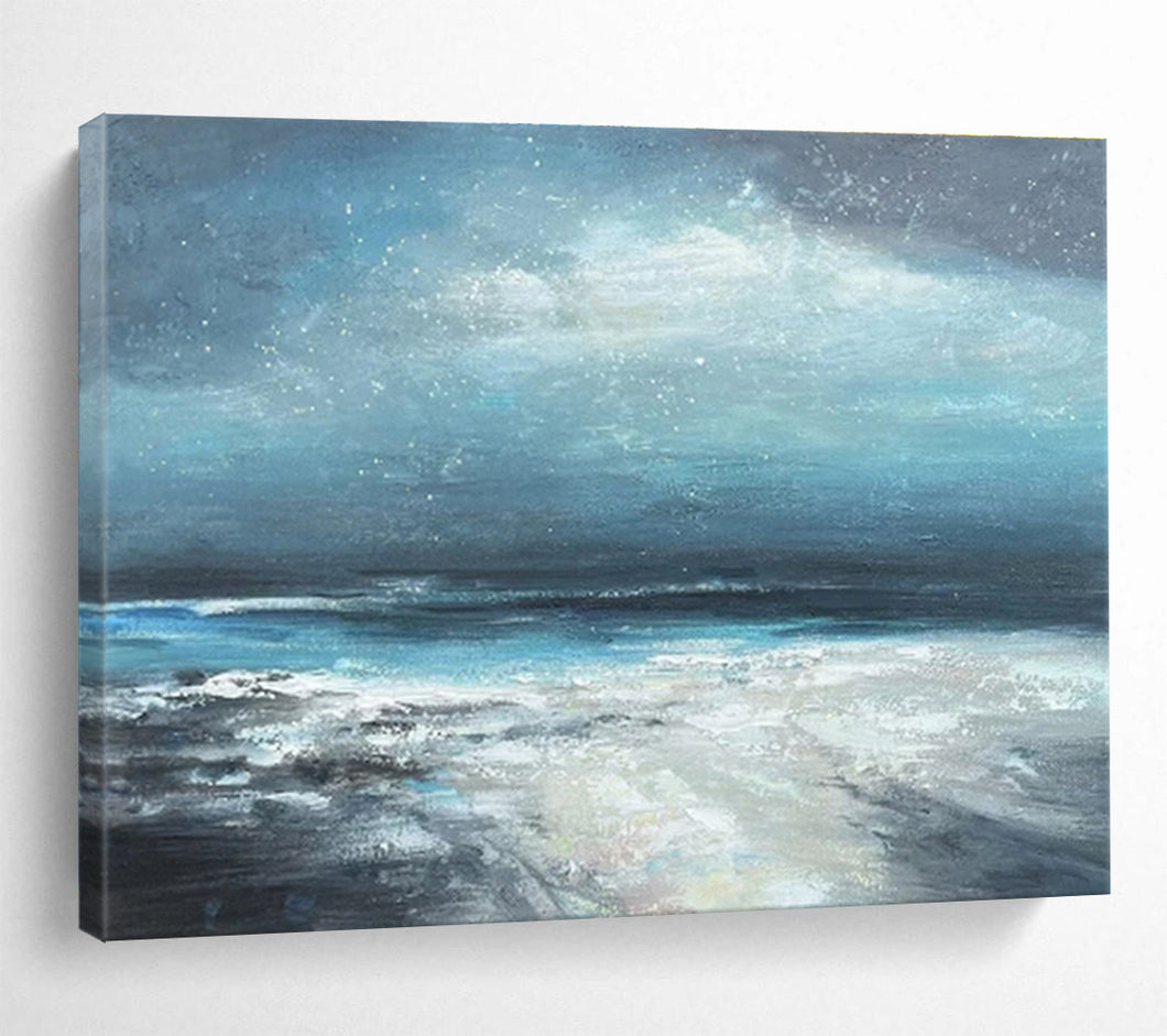 Starry Night Sea Abstract Painting for Coastal Bedroom & Relaxing Lounge DKH111