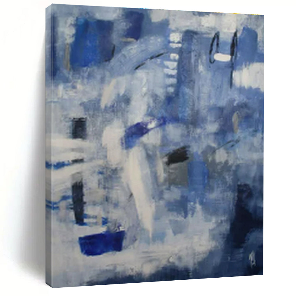 Blue & Gray Abstract Painting, Suited for Coastal - Themed Living Room & Calm Office Space LargeART1419