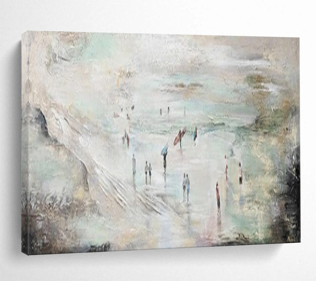 Hand - painted Large - dimension Abstract Beach Scene Acrylic Art for Coastal - Themed Living Rooms LargeART1774