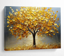 Load image into Gallery viewer, Hand - painted Substantial Golden Autumn Tree Acrylic Art for Cozy Family Rooms LargeART1767
