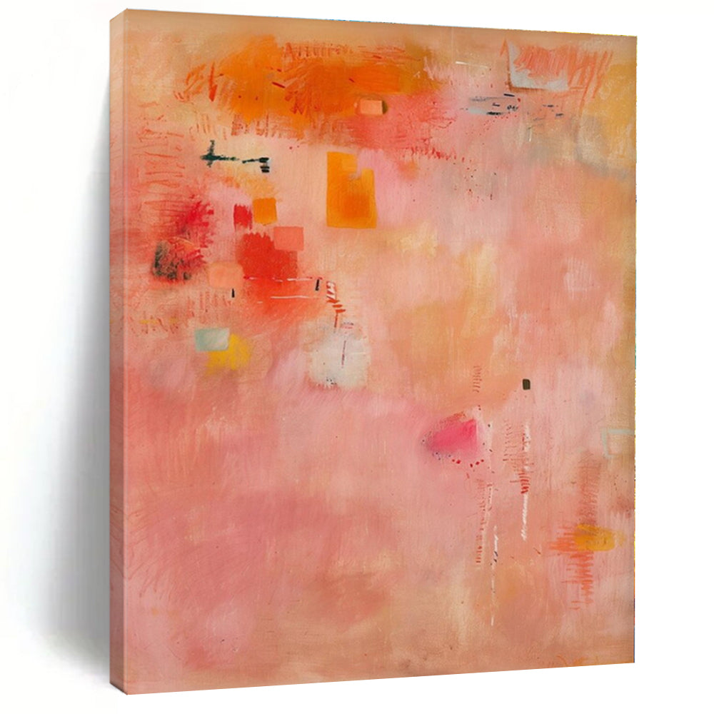 Pink - Orange Abstract Composition Painting, Suited for Bohemian Bedroom & Vibrant Creative Studio LargeART1379