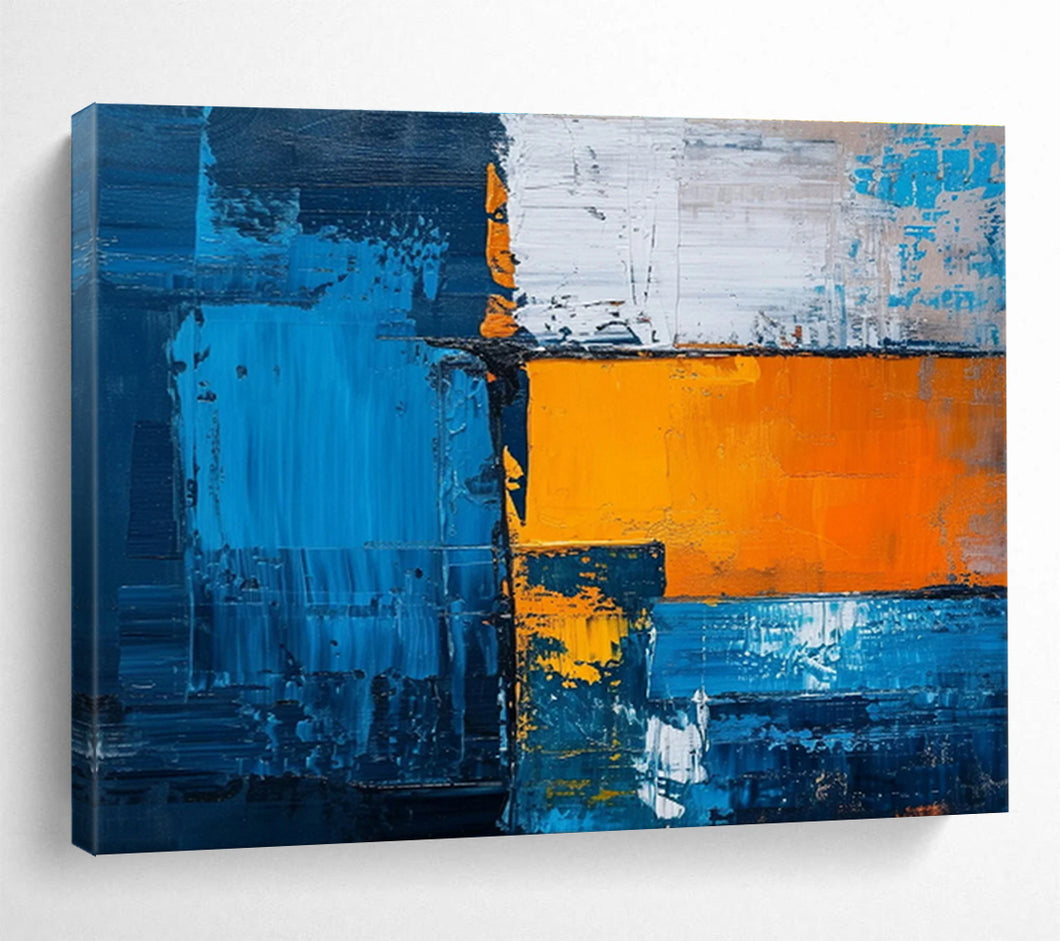 Bold Blue and Orange Geometric Abstract Painting for Modern Office & Urban Art Gallery DKH273