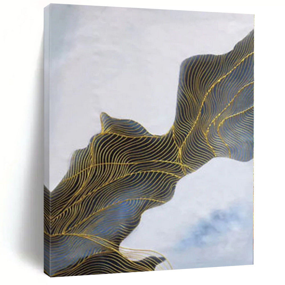 Enormous Blue and Gold Wavy Lines Acrylic for Art Deco Ballroom & High - End Boutique Hotel LargeART0357