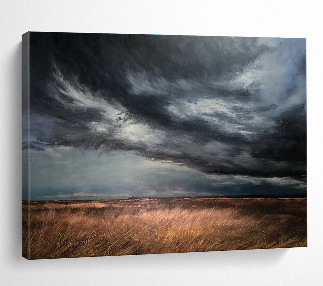 Stormy Field Landscape Painting on Canvas - “Powerful Skies” DKH779
