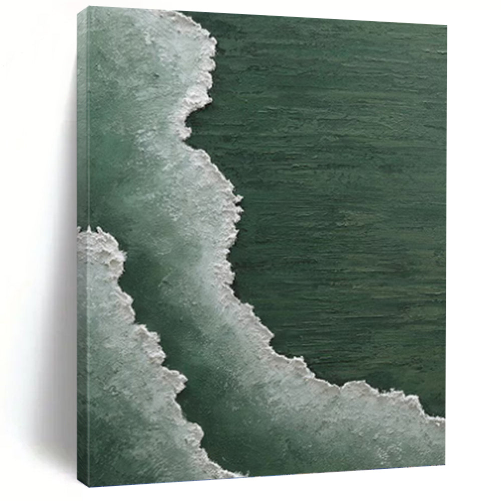 “Green Sea & White Foam” - Coastal Abstract Art on Canvas DKH1501