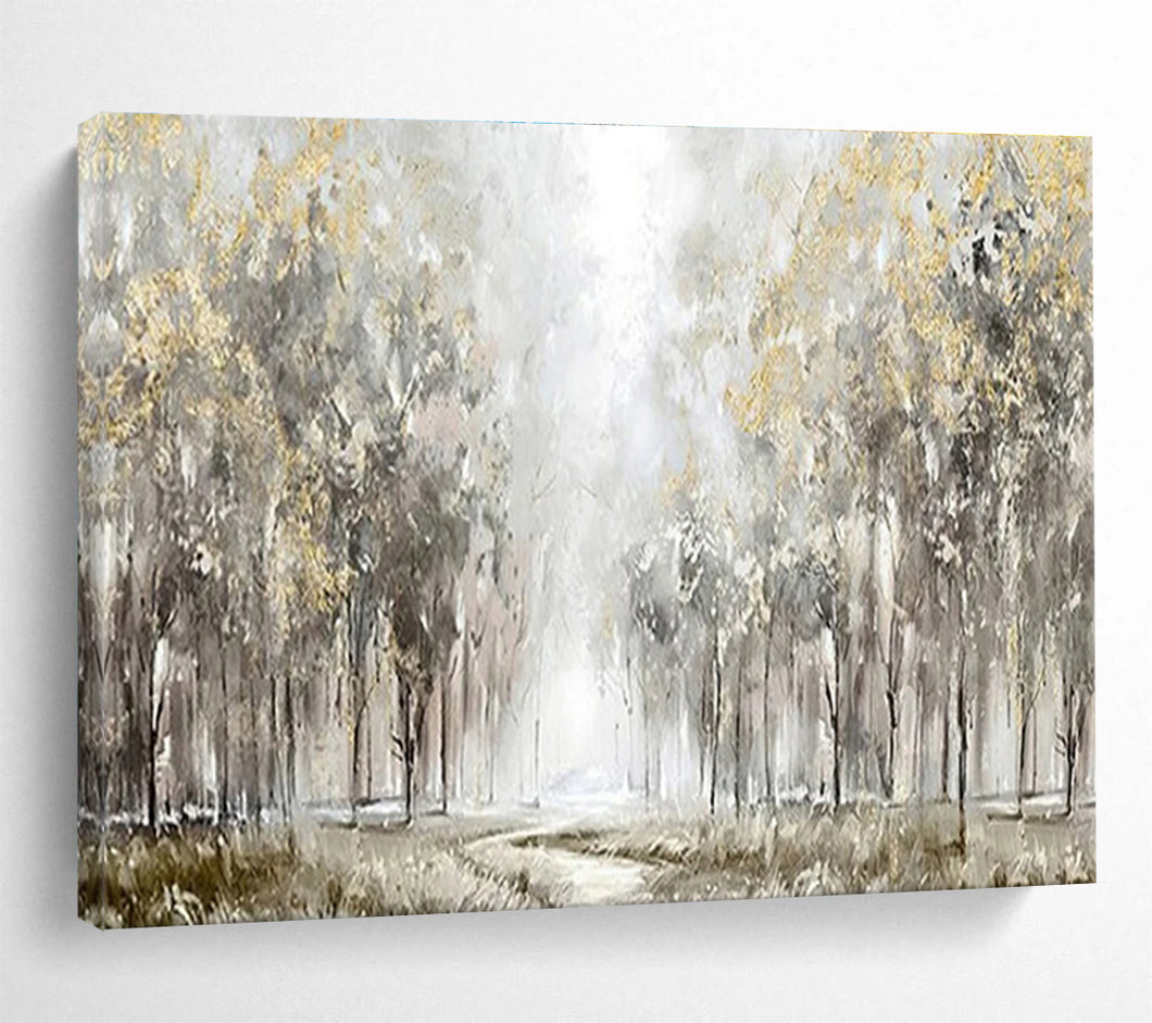 Abstract Forest Painting on Canvas - “Golden Pathway” DKH737