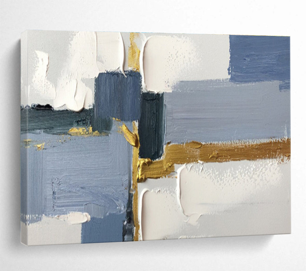 Blue - Gray and Gold Abstract Painting for Modern Living Room & Luxury Office DKH311