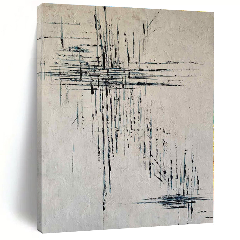 Oversized Black - Blue Linear Abstract Art for Modern Hallway & Art Gallery LargeART0469