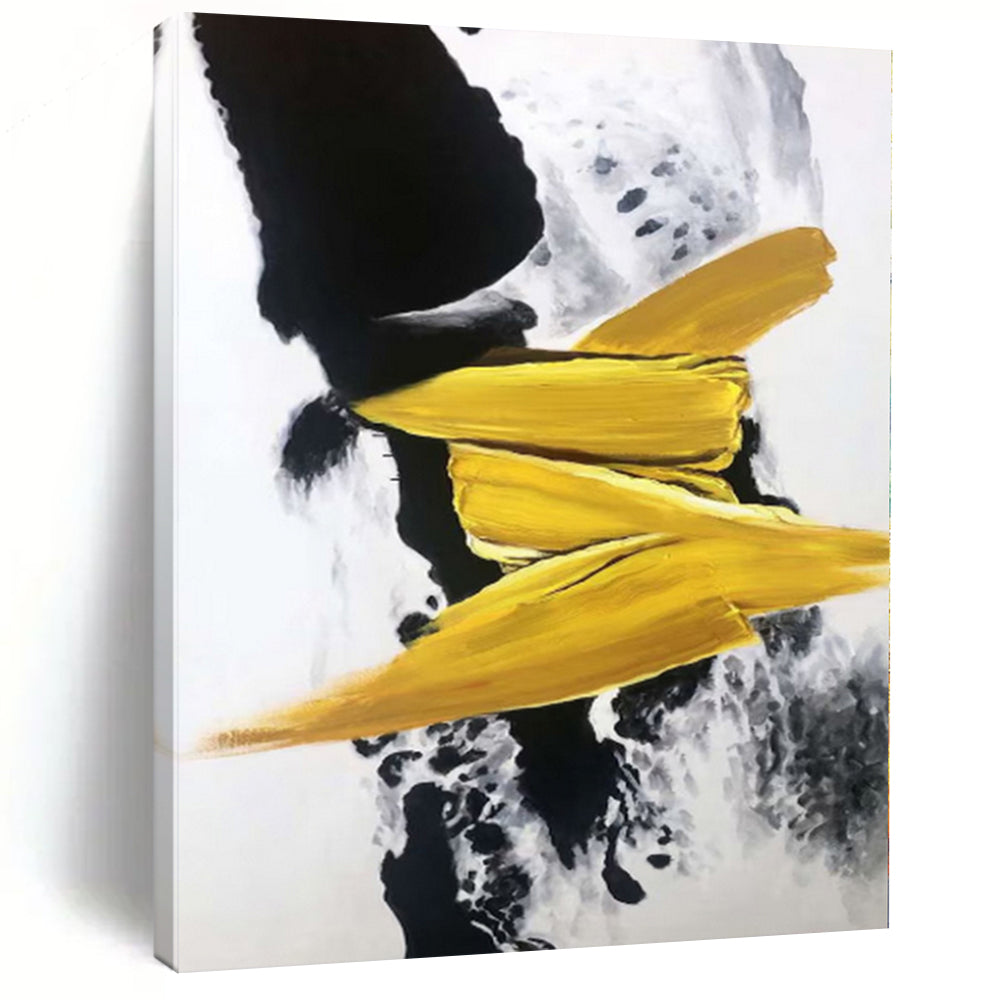 Oversized Black - Yellow Abstract Bold Acrylic for Dynamic Game Room LargeART0303