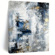 Load image into Gallery viewer, Blue - Gray - Gold Abstract Painting, Ideal for Luxury Hotel Lobby &amp; Modern Living Room LargeART1394

