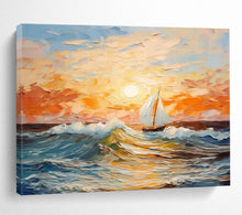 Load image into Gallery viewer, Colorful Sailboat Seascape Abstract Painting on Canvas - “Sailing into Sunset” DKH625
