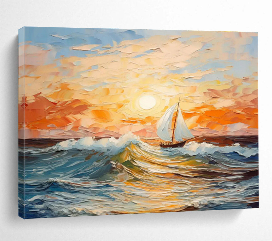 Colorful Sailboat Seascape Abstract Painting on Canvas - “Sailing into Sunset” DKH625