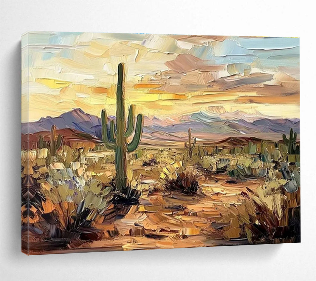 Impasto “Desert Sunset” Painting on Canvas, Southwest Landscape Art DKH808