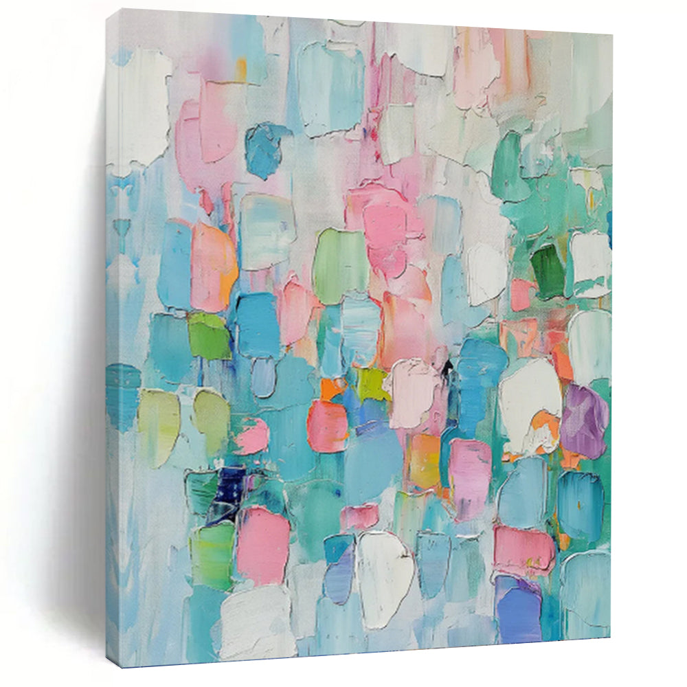 “Pastel Patchwork of Colors” Abstract Painting on Canvas, Whimsical Home Accent DKH997