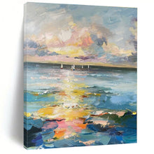 Load image into Gallery viewer, Impressionist Seaside Sunset Painting, Suited for Nautical Dining Room &amp; Vacation Home Living Area LargeART1389
