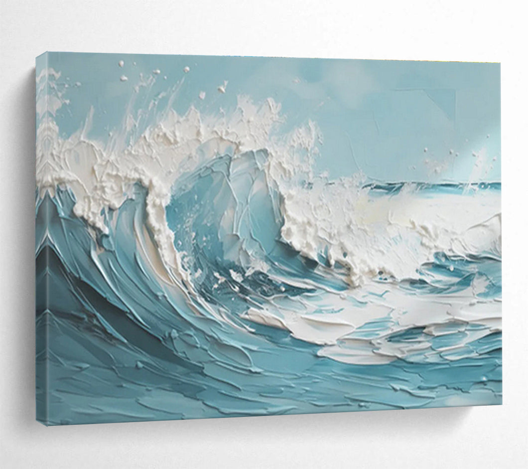 3D Textured Blue & White Wave Abstract Painting - Perfect for Coastal Bedroom & Nautical Restaurant DKH042