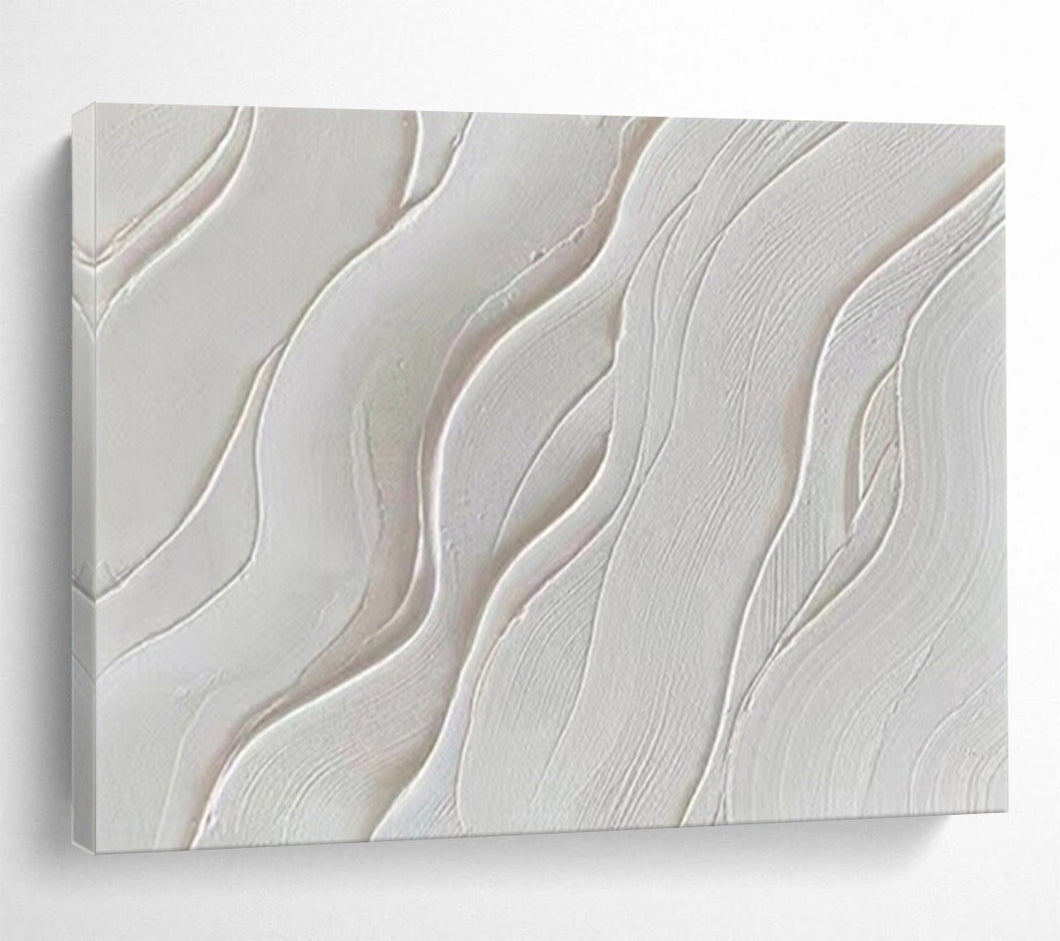 Hand - painted White Textured Wave Patterns Acrylic Art for Minimalist Spa Decor LargeART1733