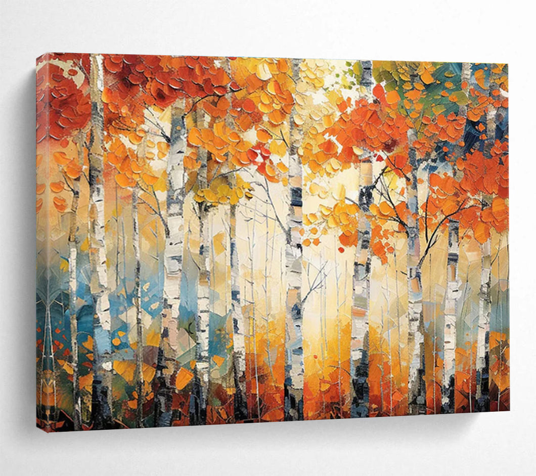 Autumn Birch “Golden Canopy” Painting on Canvas, Seasonal Landscape Decor DKH835