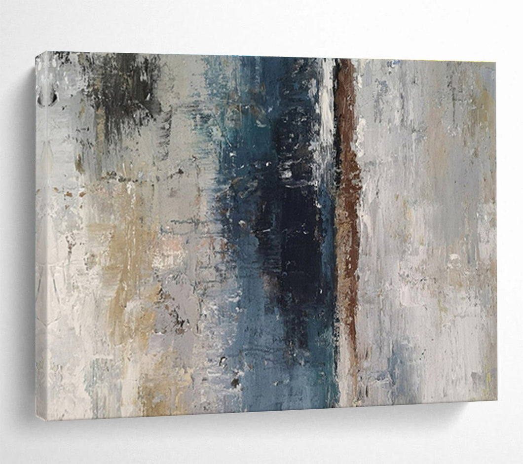 Neutral - Toned Abstract Painting with Blue and Gray for Minimalist Office & Calm Reading Nook DKH293