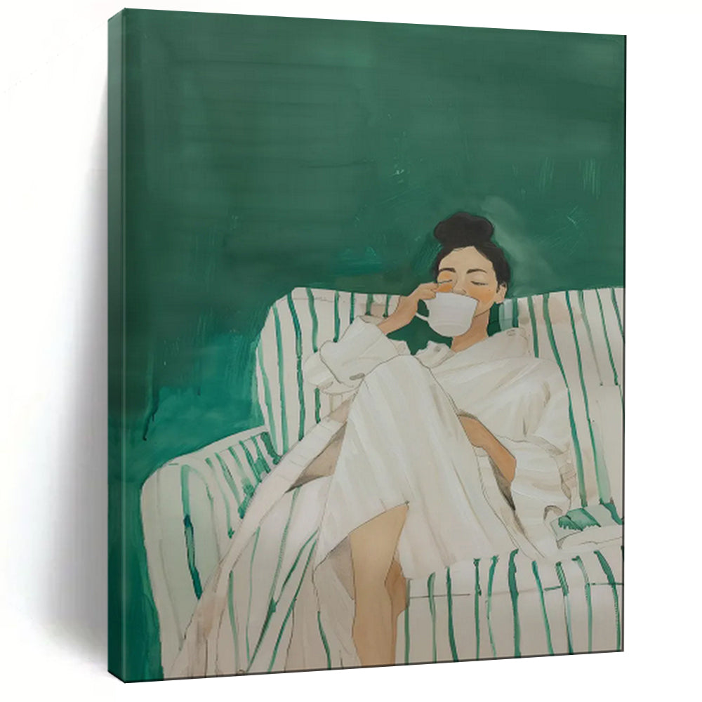 Green - White Abstract Figure Art, Perfect for Modern Bathroom & Serene Living Room LargeART2034
