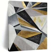 Load image into Gallery viewer, Massive Geometric Gold - Silver - Black Abstract Acrylic for Luxury Penthouse Living Room &amp; High - End Boutique Display LargeART0329
