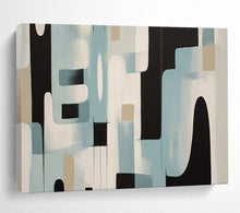 Load image into Gallery viewer, Hand - painted Blue, Black, and Beige Abstract Shapes Acrylic Art for Contemporary Hallway Displays LargeART1711
