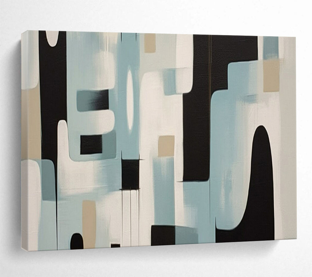 Hand - painted Blue, Black, and Beige Abstract Shapes Acrylic Art for Contemporary Hallway Displays LargeART1711