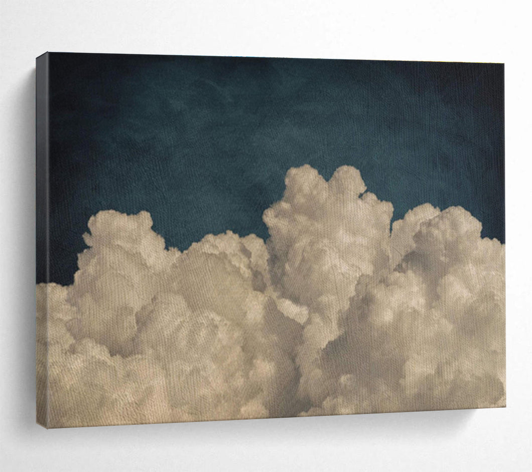 Fluffy Clouds on Dark Sky Abstract Art for Serene Bedroom & Meditation Space DKH124