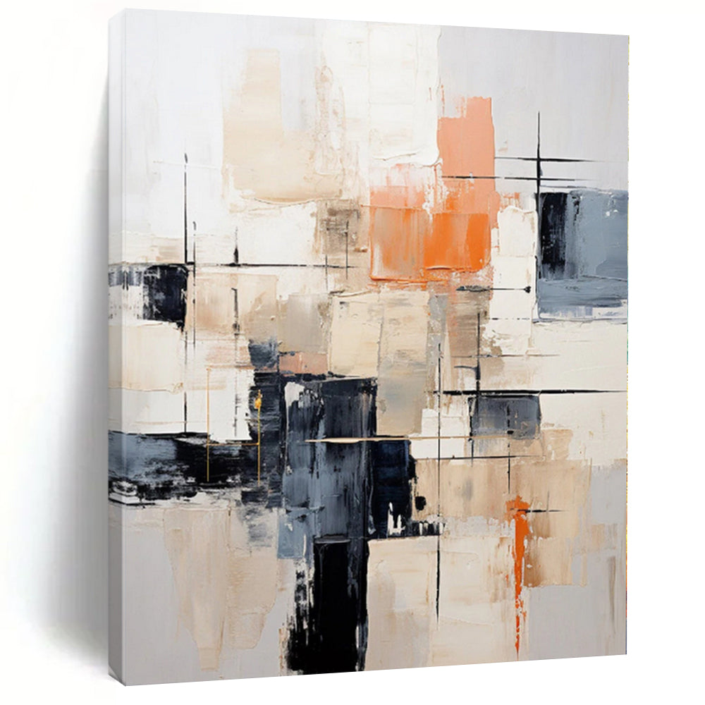 Oversized Hand - painted Neutral & Orange Abstract Acrylic Art for Modern Offices LargeART0175
