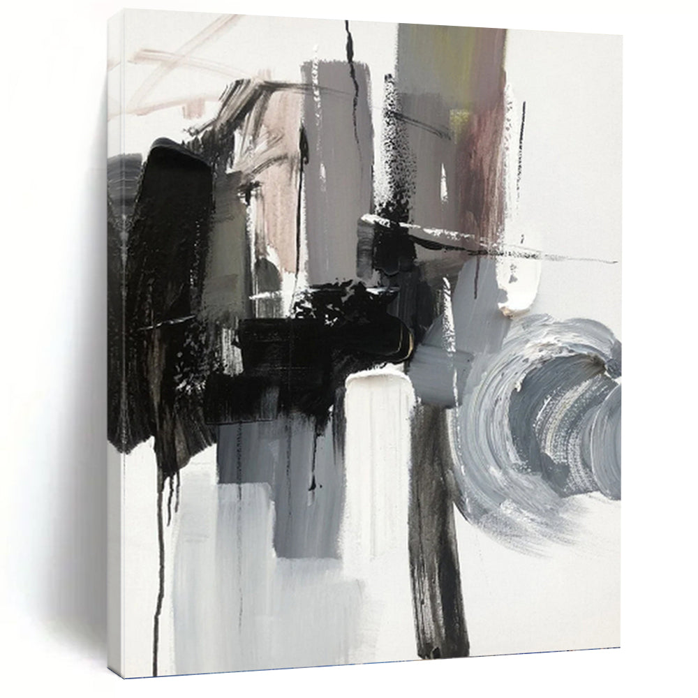 “Monochrome Abstract Gestures” - Black, White, Grey Abstract Art on Canvas DKH1271