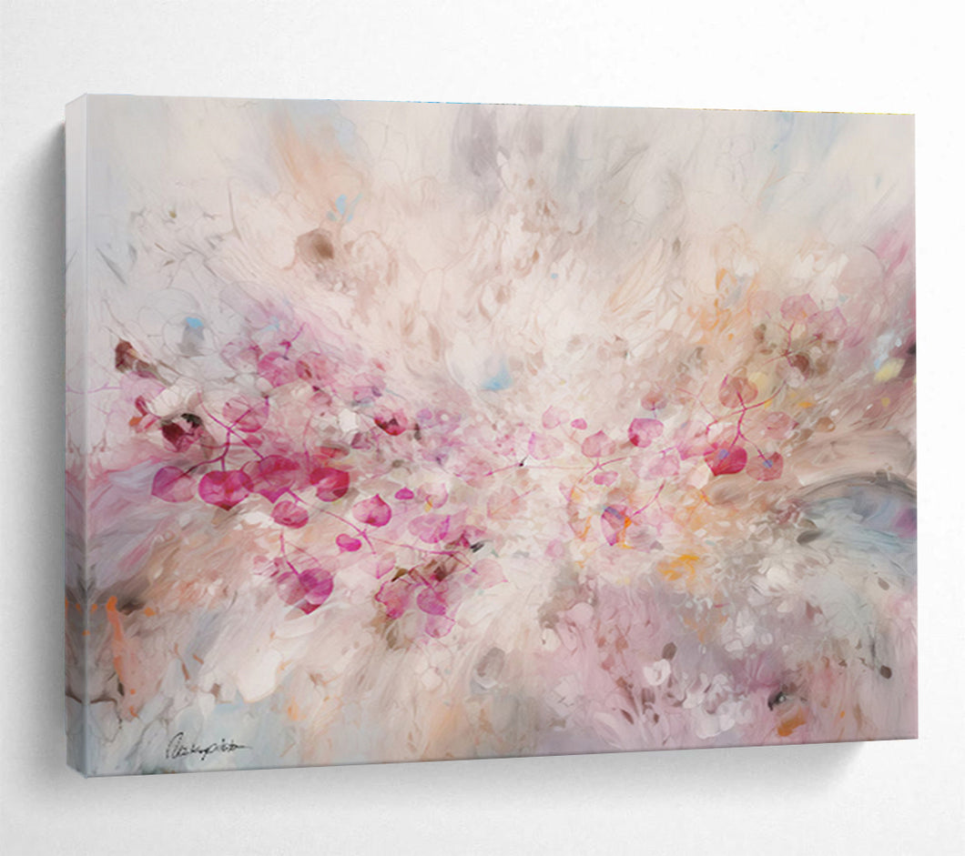 Soft Pink Blossom Burst Abstract Painting on Canvas DKH533