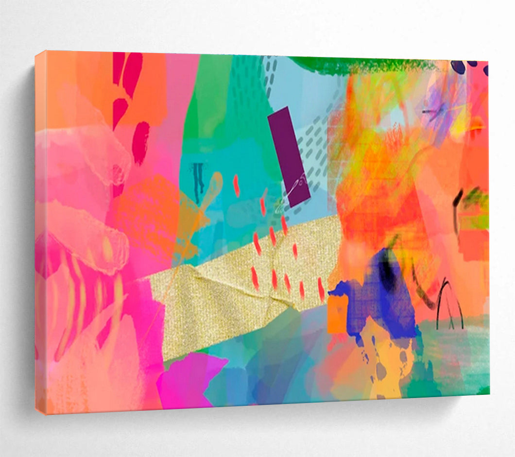 Playful Collage - Style Abstract Painting for Artsy Boutique & Creative Co - working Space DKH199