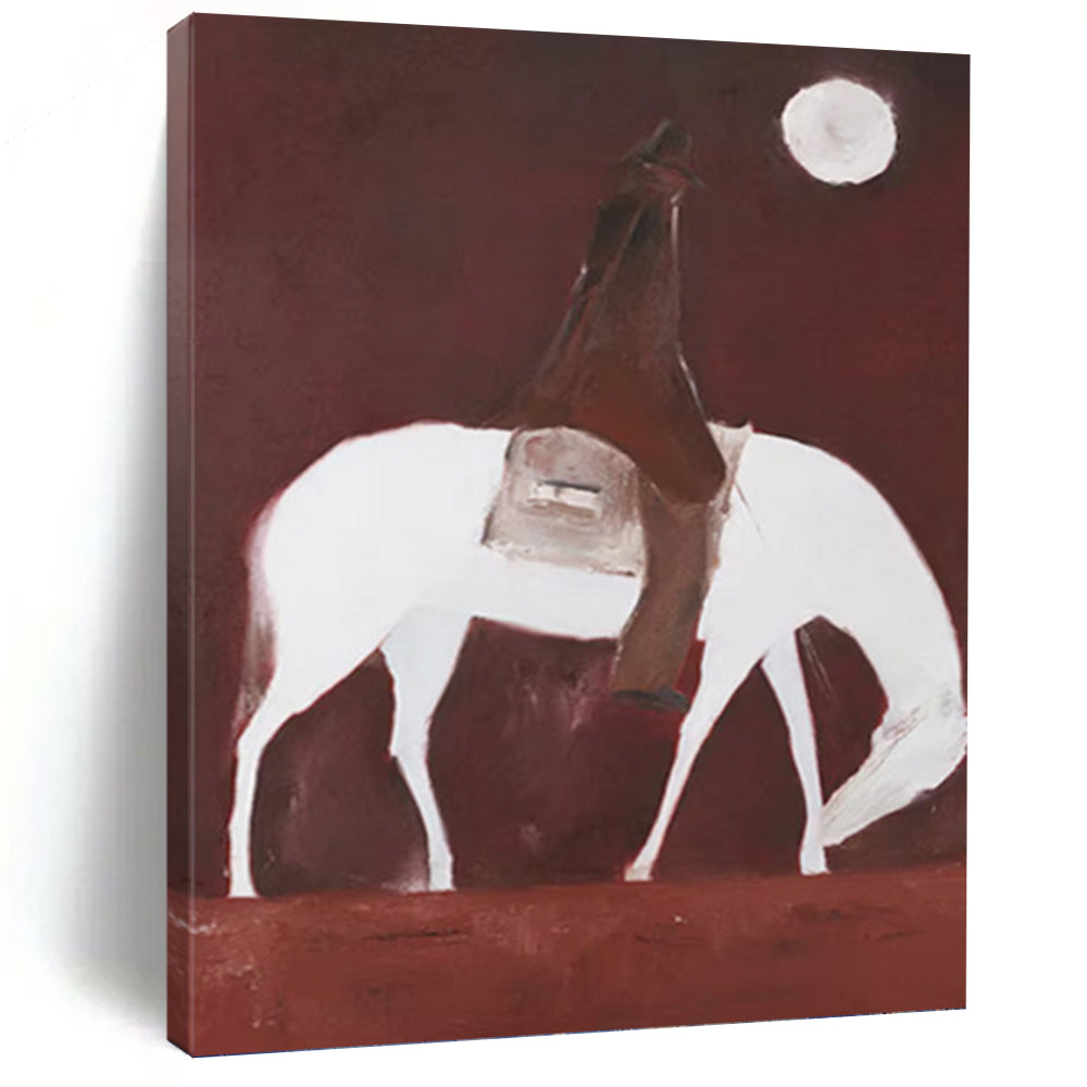 “Rider on White Horse” - Brown, White, and Red Figurative Art on Canvas DKH1425