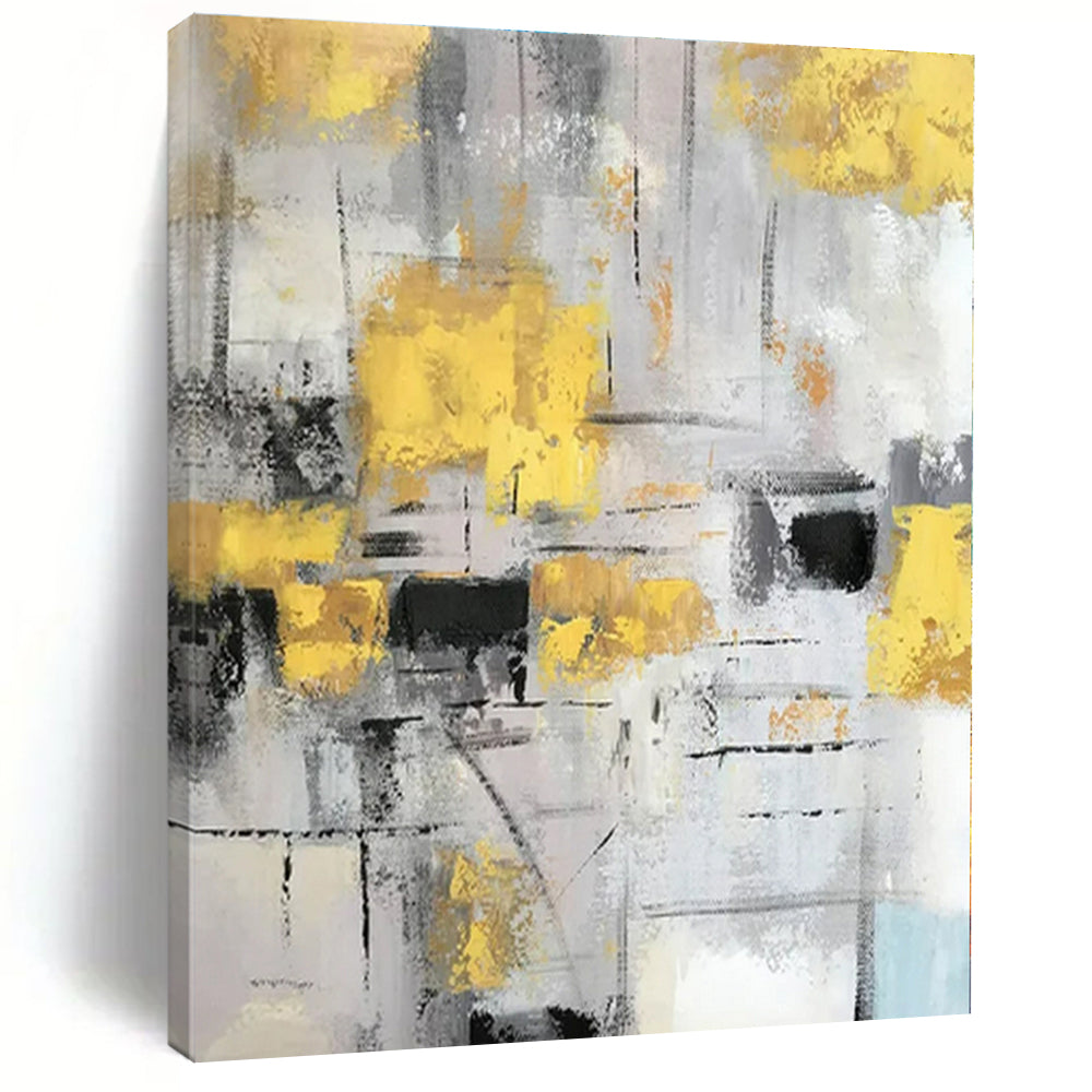 Gray & Yellow Abstract Canvas Painting, Ideal for Modern Living Room & Stylish Office LargeART1314