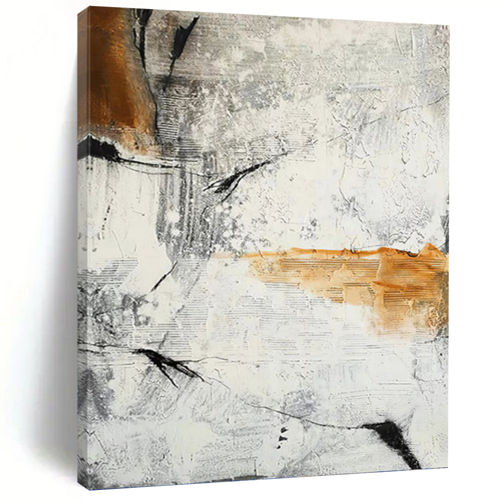 “Grey & Orange Abstract Texture” - Modern Impasto Art on Canvas DKH1457