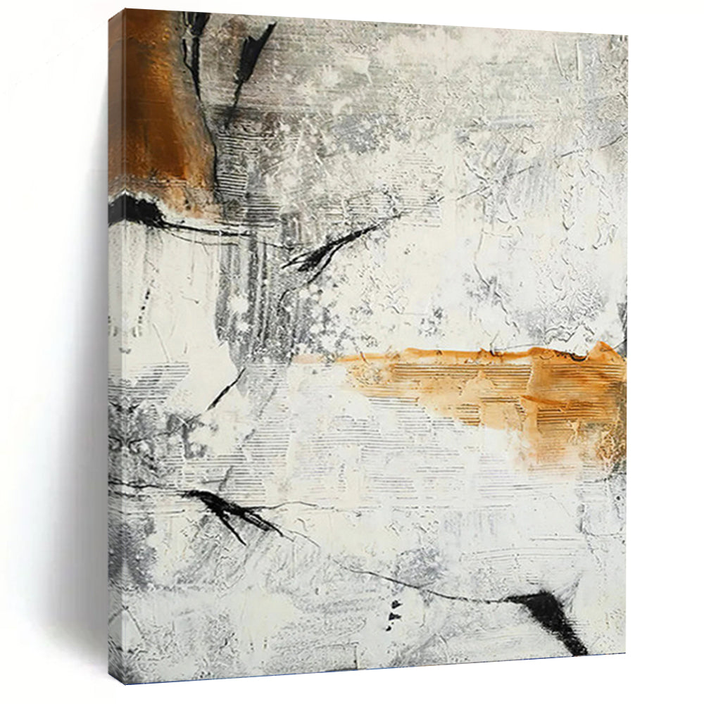 “Abstract Textured Grey & Orange” - Modern Impasto Art on Canvas DKH1438