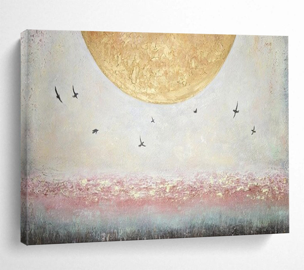 Hand - painted Large - scale Moon and Birds Scene Acrylic Art for Calming Bedrooms LargeART1773
