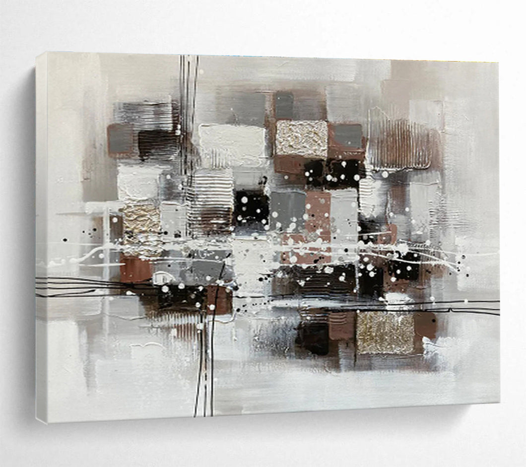 Gray - Brown Abstract Painting On Canvas with Intricate Details DKH354