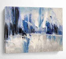 Load image into Gallery viewer, Hand - painted Blue and White Abstract Mountains Acrylic Art for Serene Living Room Walls LargeART1731
