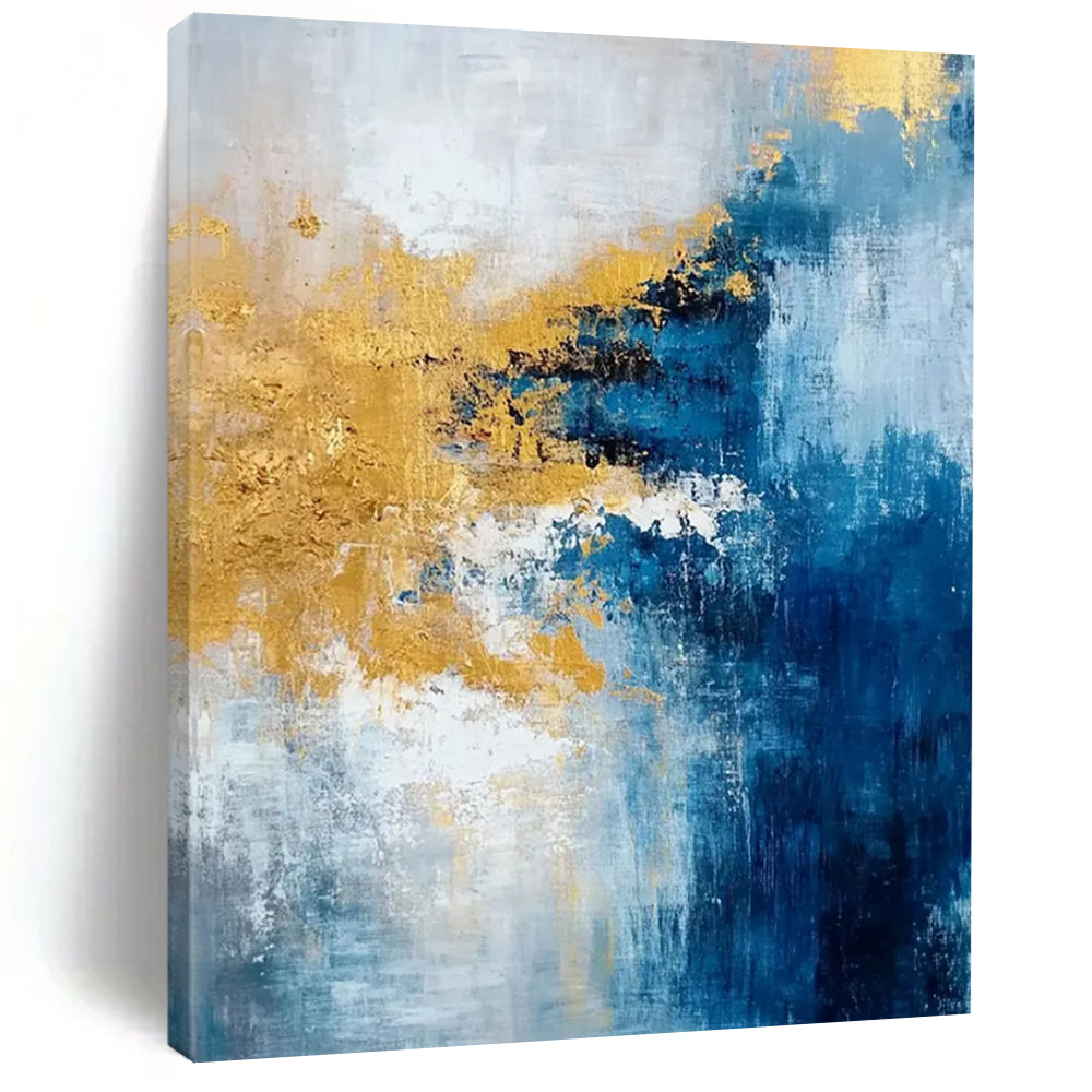 “Blue - Gold Symphony” – Blue, White & Gold Abstract Acrylic with Flowing Textures DTP062