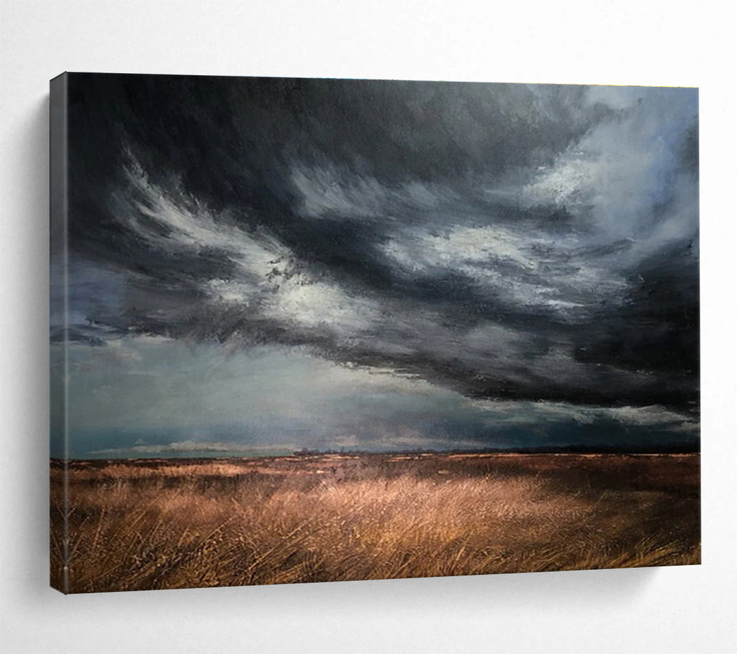 Stormy Landscape Painting on Canvas - “Drama in the Fields” DKH772