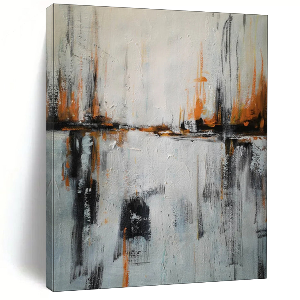Gray & Orange Abstract River Landscape, Ideal for Modern Living Room & Art - Filled Study LargeART1973