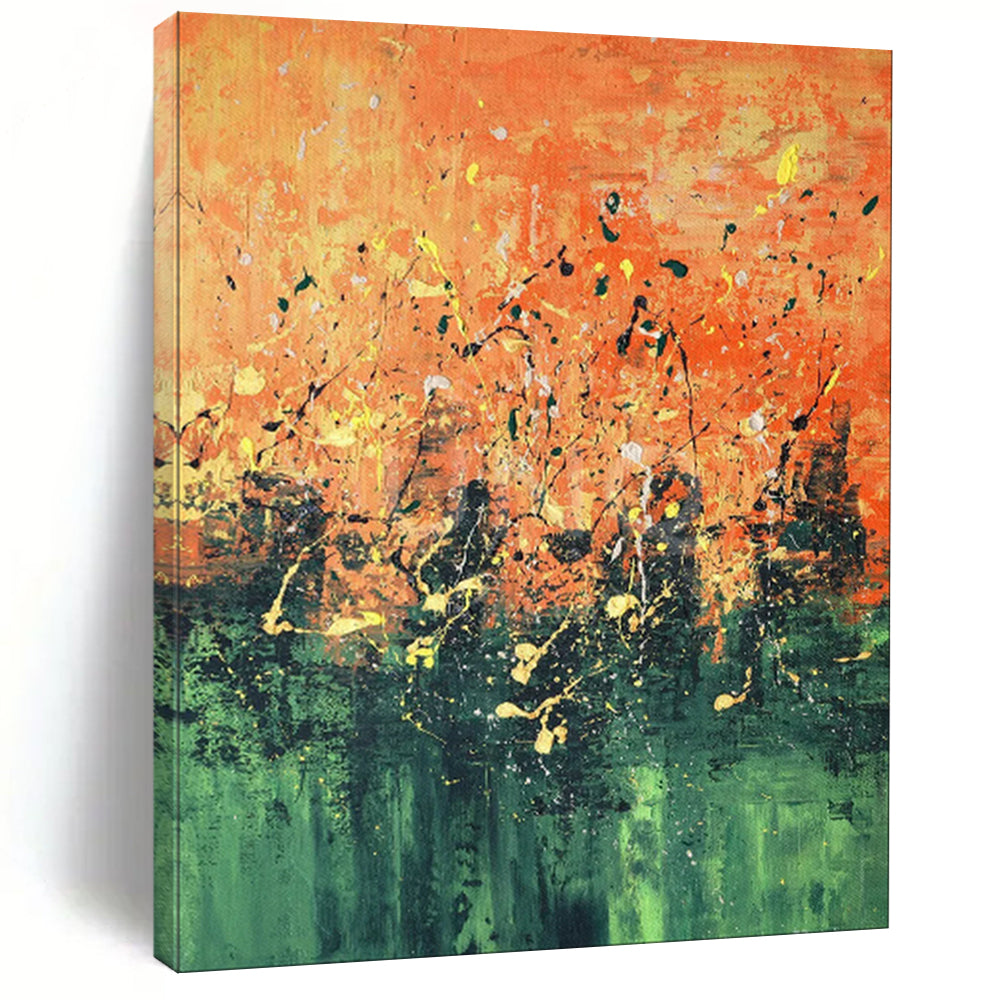 Orange - Toned Abstract Splatter Art, Ideal for Energetic Home Gym & Bold Kitchen LargeART1939