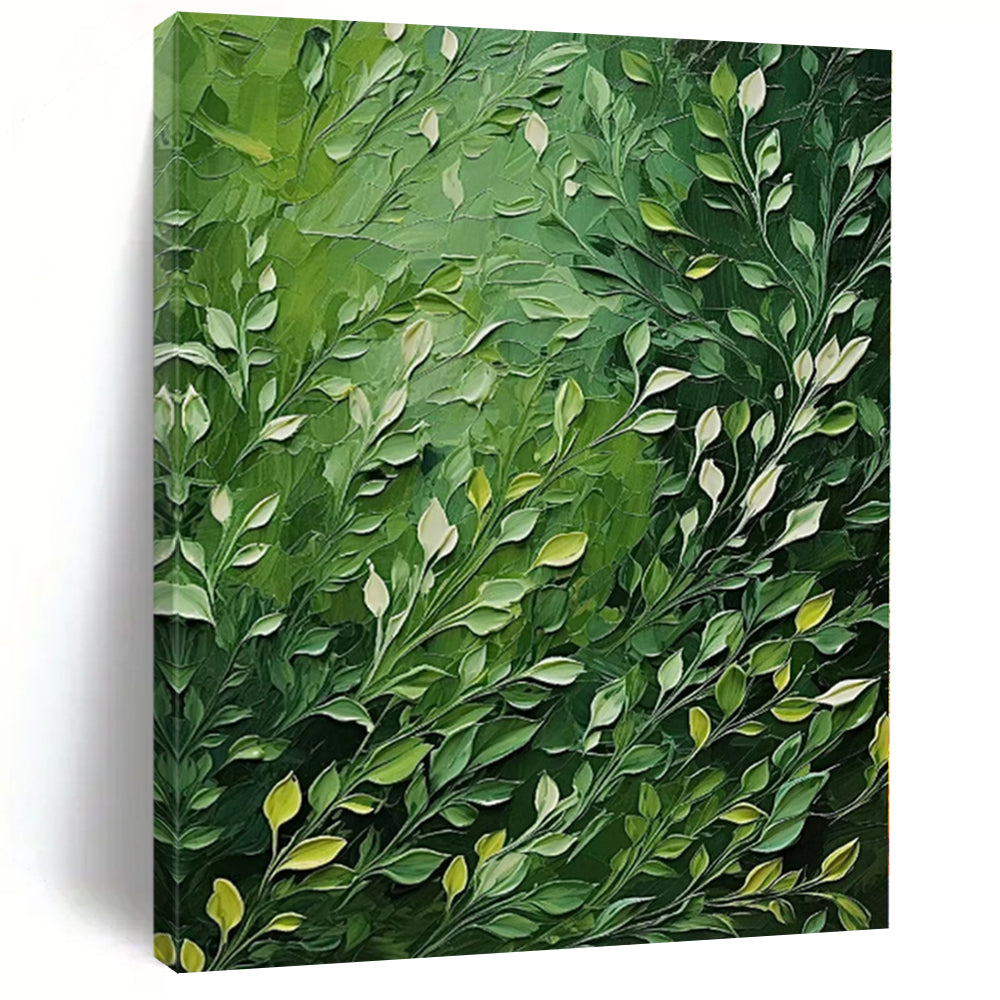 Oversized Hand - painted Lush Green Foliage Acrylic Art for Botanical - Inspired Living Spaces LargeART0193